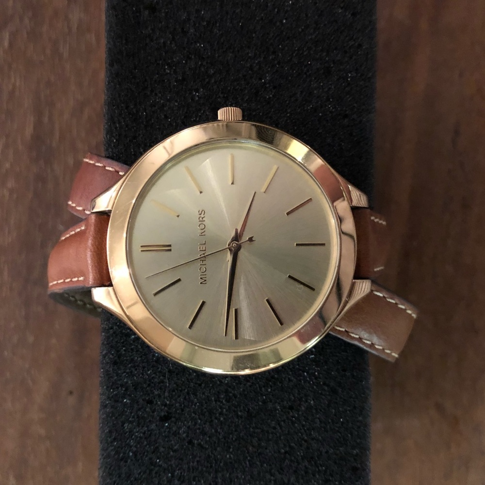 Michael Kors 'Runway' Slim Double Leather Watch